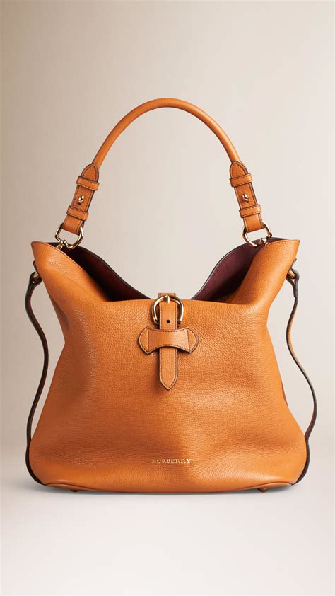 Lyst - Burberry Medium Buckle Detail Leather Hobo Bag in Brown