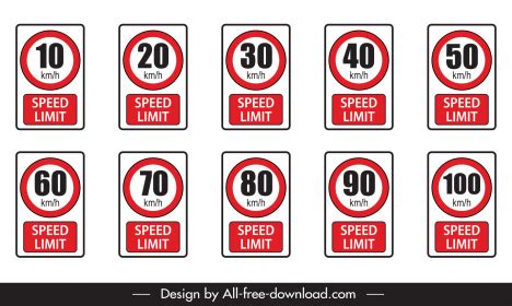 Speed limit sign board templates flat geometric shapes outline vectors ...