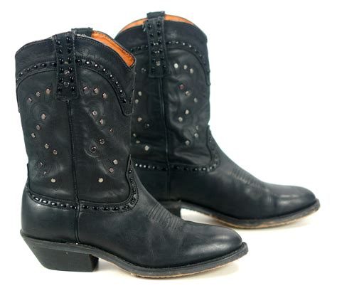 Winchester Black Leather Short Western Cowgirl Boots Silver Studs Women ...