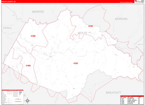 Wolfe County, KY Carrier Route Wall Map Red Line Style by MarketMAPS - MapSales