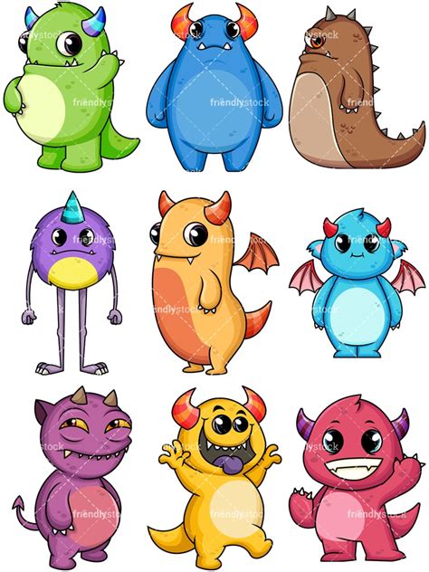 Cute Monsters Cartoon Vector Clipart - FriendlyStock