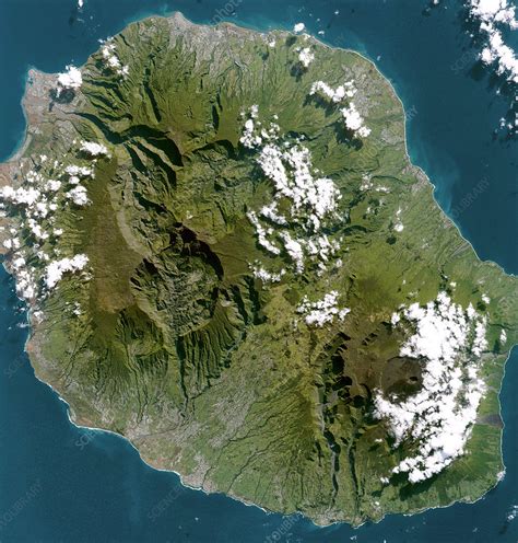 Reunion island, satellite image - Stock Image - C023/6924 - Science Photo Library