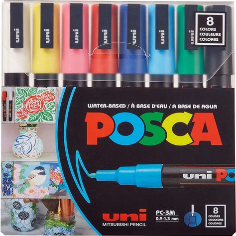 Buy Posca Full Set of 8 Acrylic Paint Pens with Reversible Fine Point ...