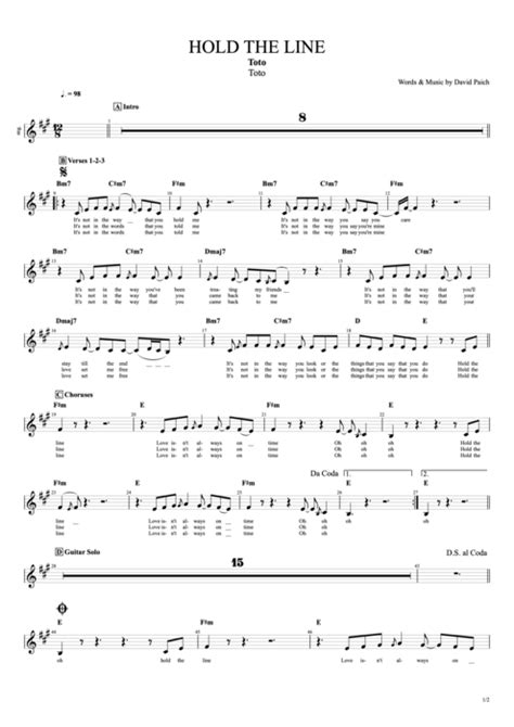 Hold the Line Tab by Toto (Guitar Pro) - Compacted Full Score | mySongBook