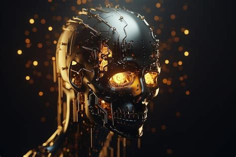 Premium AI Image | a skull with glowing lights on the black background.