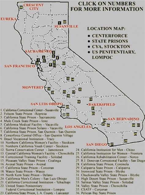 California Prisons Map California State Prison Locations Map With Regard To California State ...