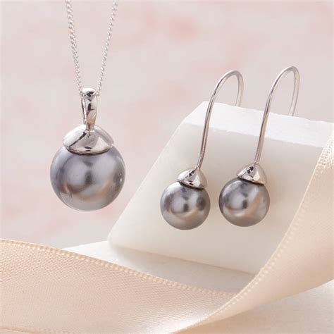 Pearl Necklace And Earring Set In Silver By Claudette Worters