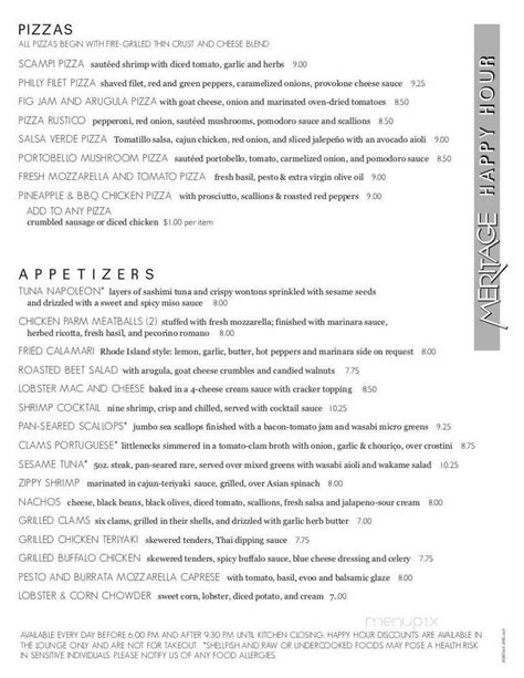 Menu of Meritage Restaurant in East Greenwich, RI 02818