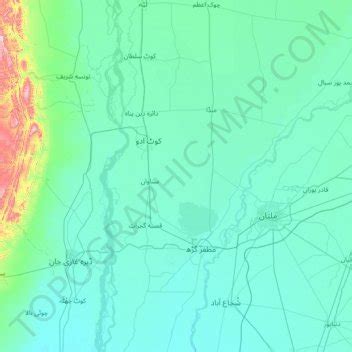 Muzaffargarh District topographic map, elevation, relief