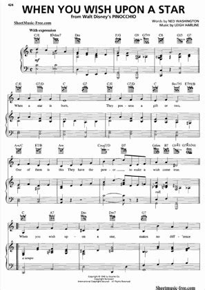 When You Wish Upon A Star - Pinocchio Free Piano Sheet Music PDF