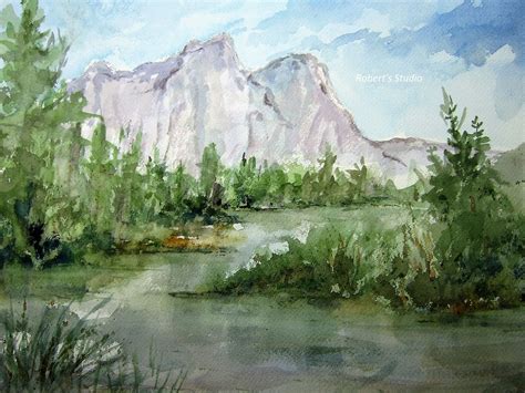 Painting Watercolor Watercolor Mountain Scenery Painting Original Art Watercolor Landscape ...