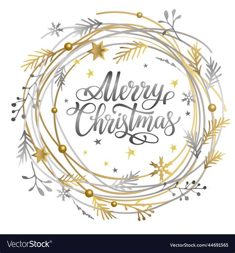 Merry christmas golden and silver wreath Vector Image