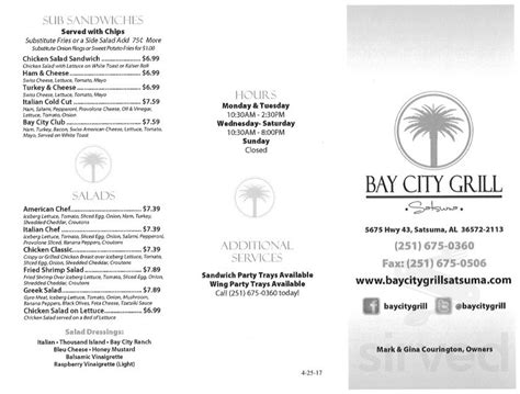 Bay City Grill menus in Satsuma, Alabama, United States