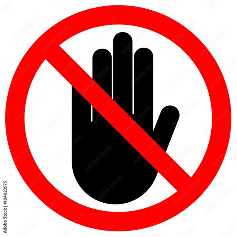 NO ENTRY sign. Stop palm hand icon in crossed out red circle. Vector. Stock Vector | Adobe Stock