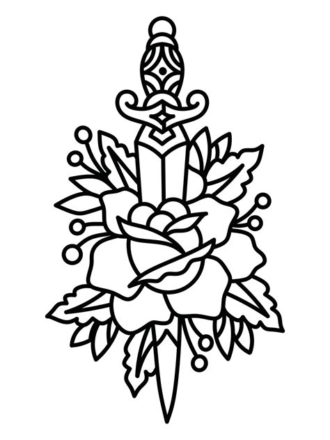 Tattoo sketch with dagger and rose. Hand drawn illustration converted to vector 9156278 Vector ...