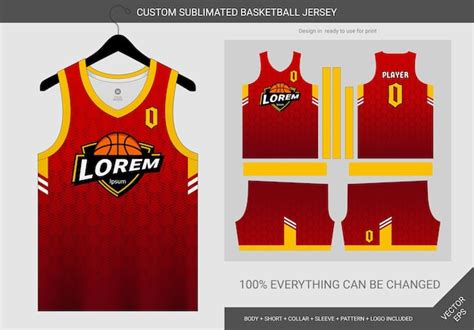 Premium Vector | Pattern red and yellow basketball jersey uniform template