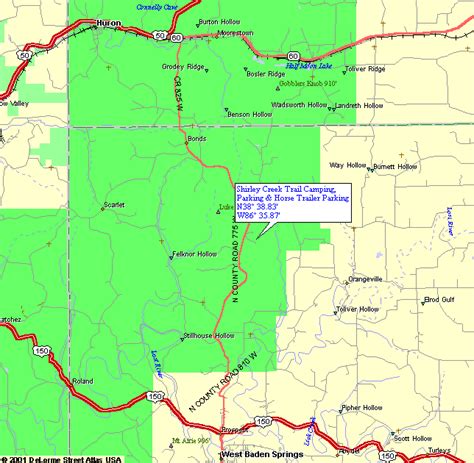 Map to Shirley Creek trail in Hoosier National Forest in Indiana