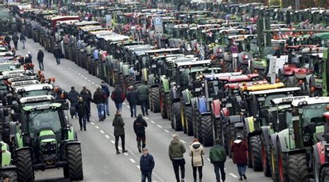 Hundreds of German farmers drive their tractors through Berlin in protest against agriculture ...