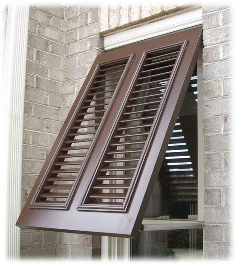 Nice Design and Dark Brown Color for Exterior Window Shutters installed Top Part Slide Window ...