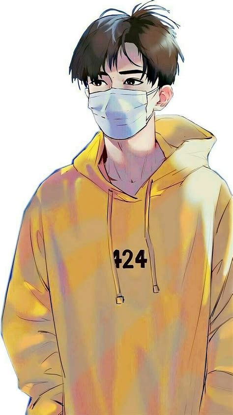 Anime Boy With Mask, yellow hoddie, anime, HD phone wallpaper | Peakpx