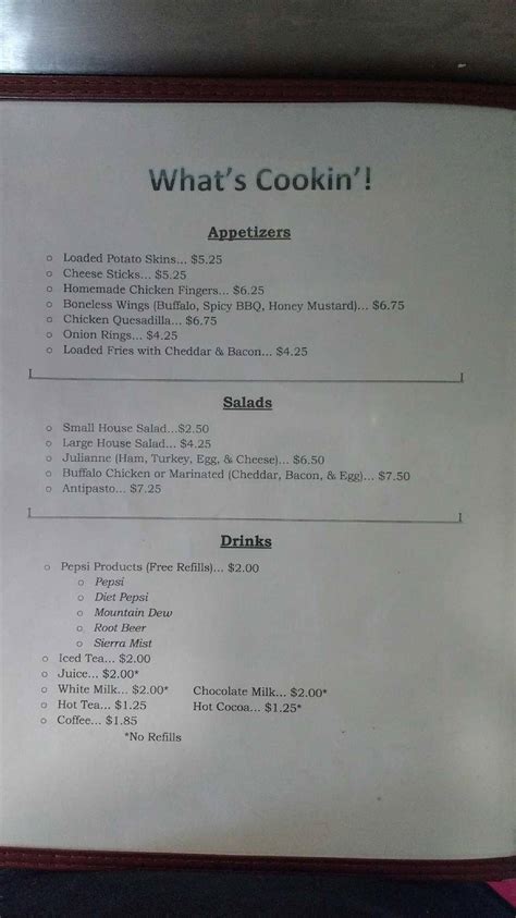 Menu at Cook's Village Diner restaurant, Weedsport