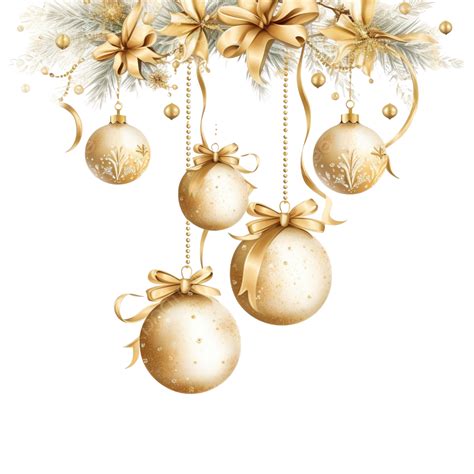 Christmas Card, Illustration With Golden Baubles, Balls, Decorations PNG Transparent Image and ...