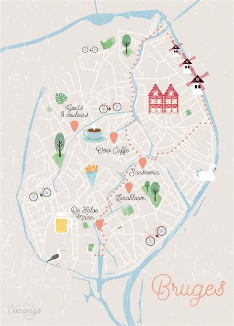 Carte de Bruges illustrée - Överways.fr Illustrated Map travel of ...