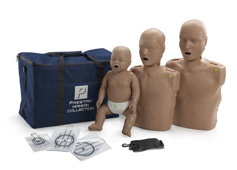 Prestan CPR Manikin 3 Pack - Adult, Child, Infant with Monitors, Dark Skin Tone, Medical ...