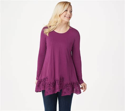 LOGO by Lori Goldstein Cotton Modal Top with Step Eyelet Hem - QVC.com | Fashion clothes women ...