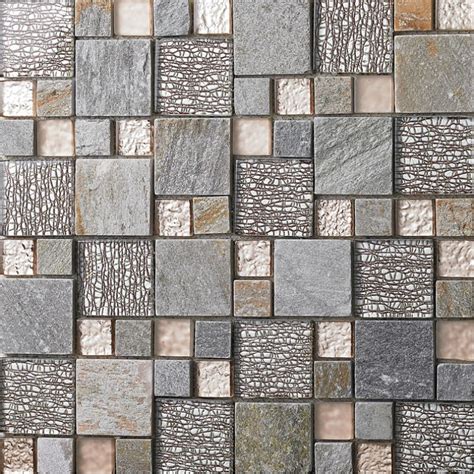 Glass and Stone Mosaic Tiles Mixed Gray, Rose Gold & Silve Backsplash