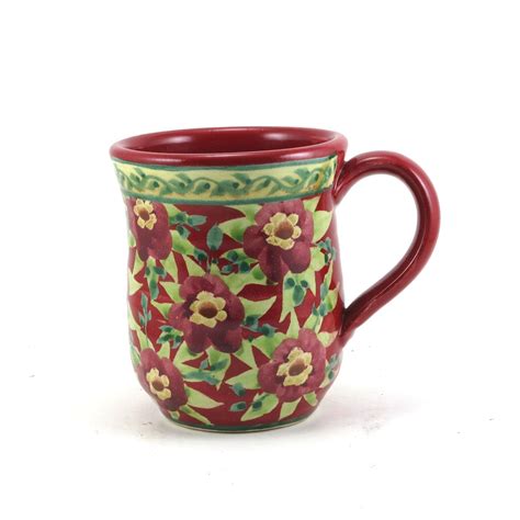 Red Porcelain Coffee Mug Ceramic Floral Tea Cup Rich