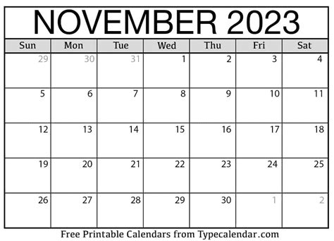 November 2023 Calendars | Apache OpenOffice Templates