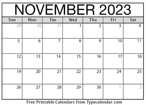 November 2023 Calendars | Apache OpenOffice Templates