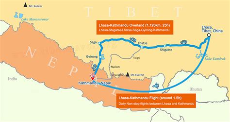 Tibet Nepal Map, Lhasa to Kathmandu Map, Tibet Nepal Outline Map