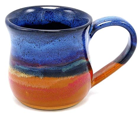 Glazed Studio Art Pottery Coffee Mug Cup Blue Brown Red Teal Ceramic 4" 14 oz - Studio ...
