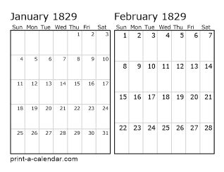 1829 Two Months per page printable calendar