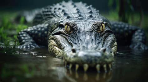 Premium AI Image | Alligator closeup at the moment of hunting