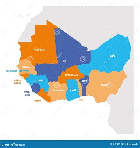 West Africa Region. Map of Countries in Western Africa Stock Vector - Illustration of focused ...