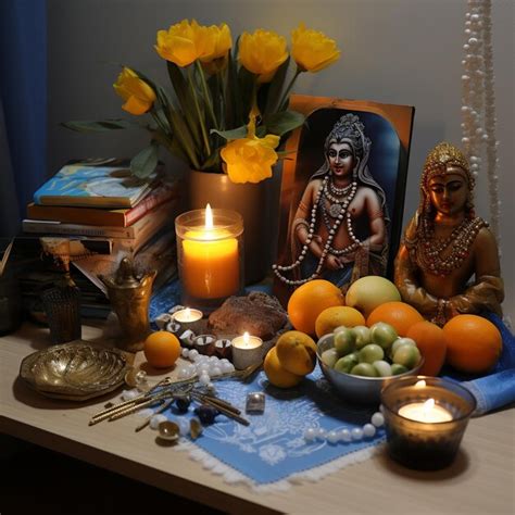 Premium AI Image | illustration of Pooja Setup to celebrate krishna Jayanti