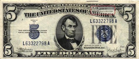 1934 - C $5. 00 United States Silver Certificate Fr 1653 L63322798a Xf