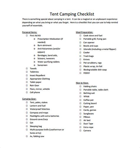 Tent Camping Checklist | Template Business