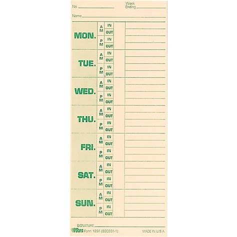 Tops® Time Card for Pyramid Model 331-10, Weekly, Two-Sided, 3-1/2" x 8-1/2", 500/Pack | Staples