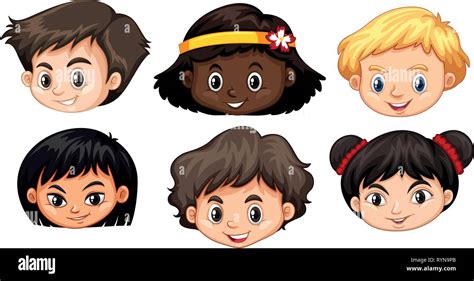 Set of multicultural kids head illustration Stock Vector Image & Art ...