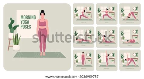 Morning Yoga Poses Young Woman Practicing Stock Vector (Royalty Free ...