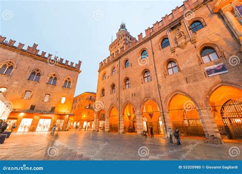 Bologna. Piazza Maggiore at Night, Italy Stock Photo - Image of zone ...