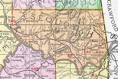 Sequoyah County, Oklahoma 1911 Map, Rand McNally, Sallisaw, Muldrow, Vian