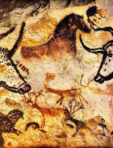 Ancient Paleolithic paintings in Lascaux, south west of France. This cave art is located near ...