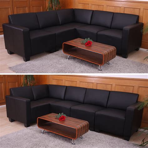 Sofa Modular LYON en 5 piezas, Gran acolchado, tapizado en Piel sintetica Negro - Homy.es