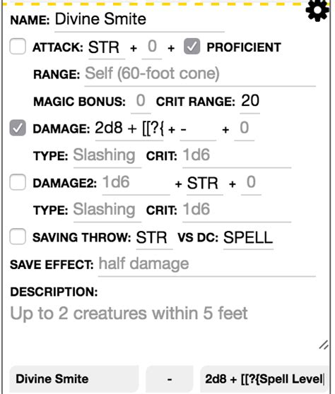 Wrathful Smite 5E Roll20 Every hit creates a circle as secondary effect that damages all enemies ...