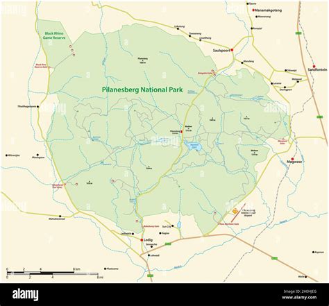 Vector map of the South African Pilanesberg National Park, North West Province, South Africa ...